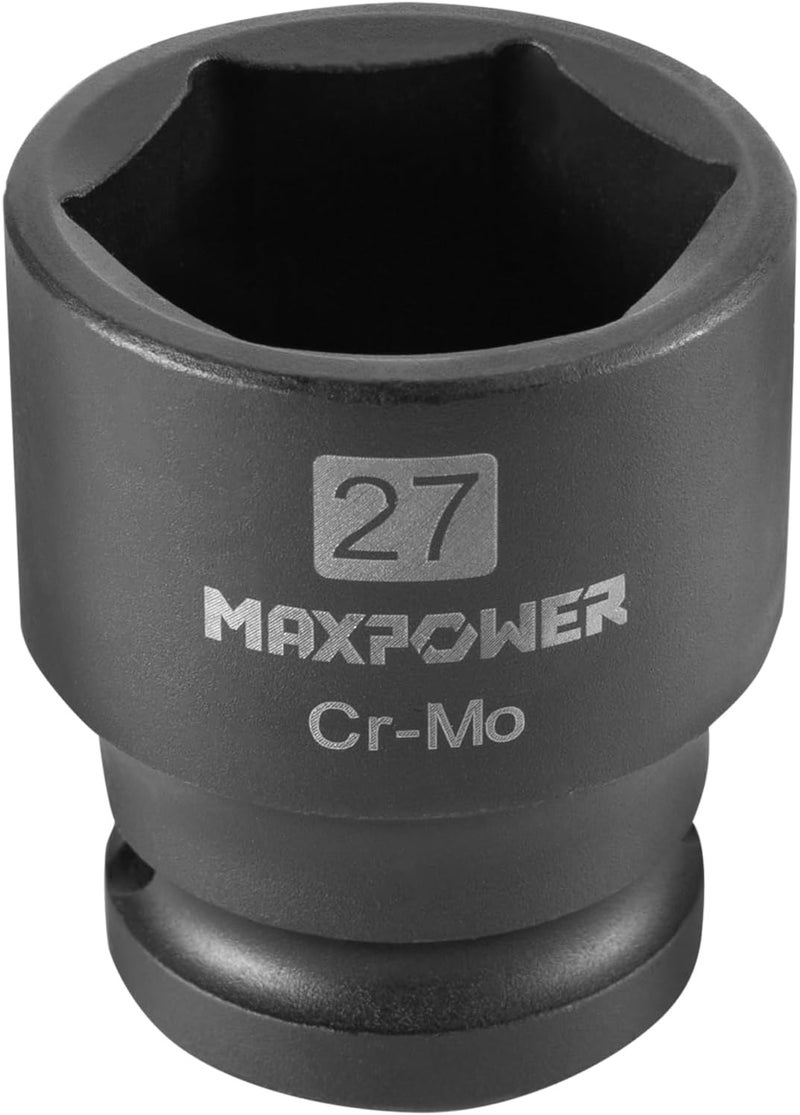 Max Power 1/2 Inch Drive 27mm Standard Impact Socket, Made with Heat-Treated Chrome Molybdenum Steel, 6-Point Design, Metric - Image 2